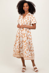 Mocha Botanical Print A Line Tiered Dress