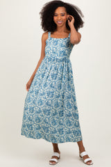 Blue Abstract Print Maternity Midi Dress