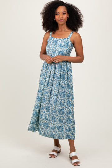Blue Abstract Print Midi Dress