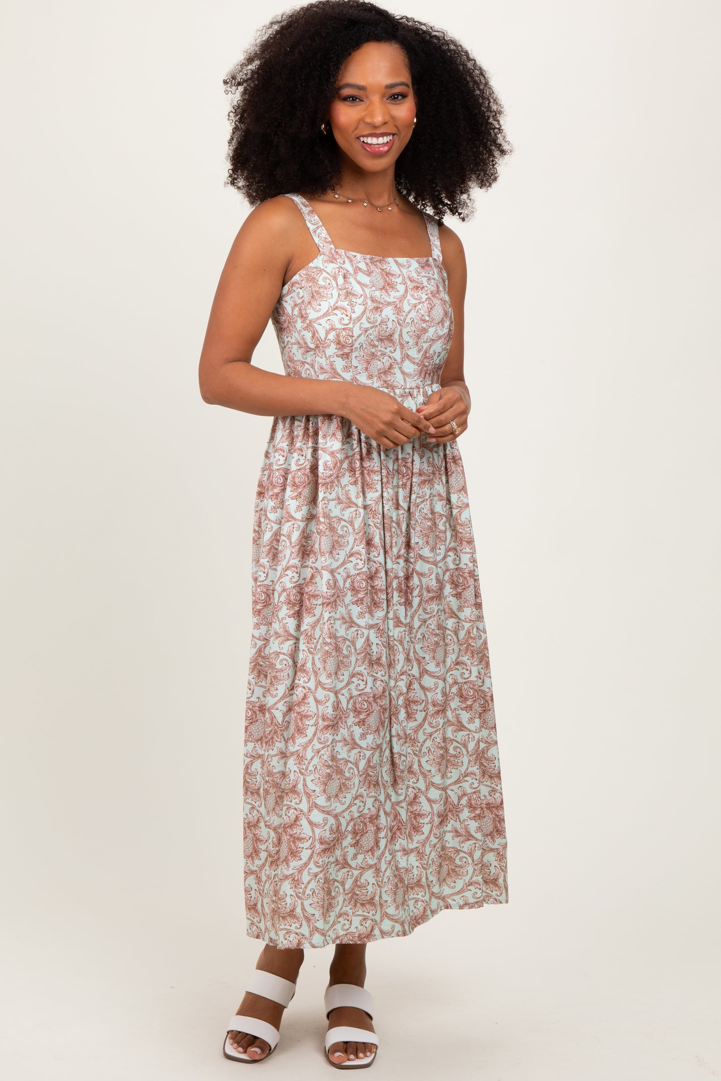 Mint Abstract Print Midi Dress