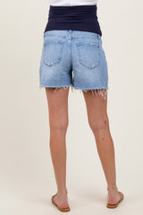 Light Blue High Rise Boyfriend Maternity Denim Shorts