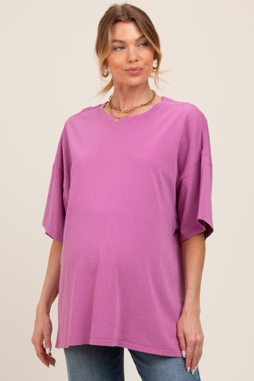 Purple Mineral Washed Oversized Maternity T-Shirt