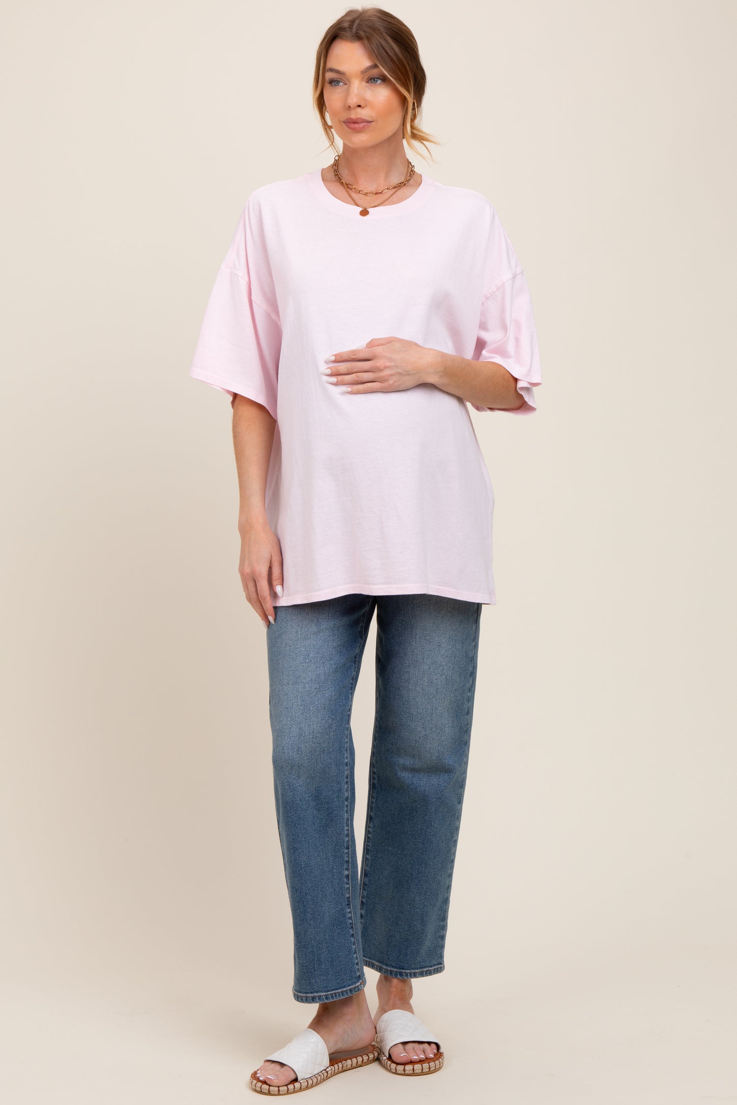 Light Pink Mineral Washed Oversized Maternity T-Shirt