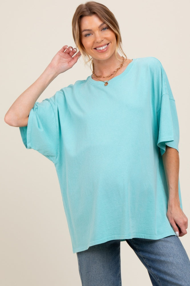 Turquoise Mineral Washed Oversized Maternity T-Shirt