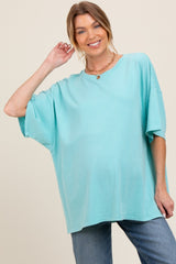 Turquoise Mineral Washed Oversized Maternity T-Shirt