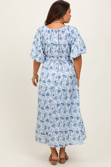 Blue Multi Printed Floral Maternity Maxi Dress