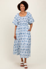 Blue Multi Printed Floral Maxi Dress