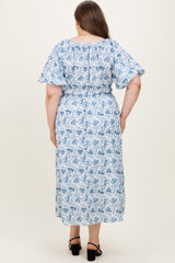 Blue Multi Printed Floral Bubble Sleeve Maternity Plus Maxi Dress