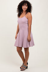 Mauve Solid Ribbed Knitted Adjustable Strap Sleeveless Mini Dress