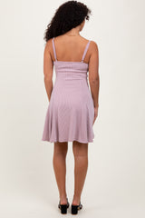 Mauve Solid Ribbed Knitted Adjustable Strap Sleeveless Mini Dress