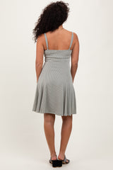 Light Olive Solid Ribbed Knitted Adjustable Strap Sleeveless Mini Dress