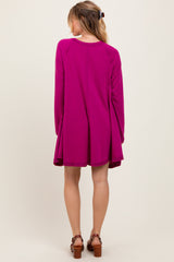 Magenta Crew Neck Flared Fit Long Sleeve Mini Dress