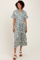 Mint Green Abstract Floral Shirt Midi Dress