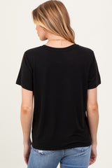 Black Basic Round Neck Short Sleeve Maternity T-Shirt