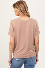 Taupe Basic Round Neck Short Sleeve Maternity T-Shirt