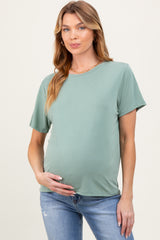 Sage Basic Round Neck Short Sleeve Maternity T-Shirt
