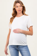 Cream Basic Round Neck Short Sleeve Maternity T-Shirt