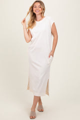 Cream Casual Sleeveless Pocketed Midi Dress