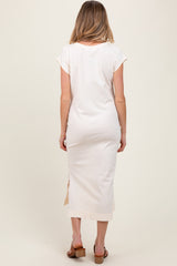 Cream Casual Sleeveless Pocketed Maternity Midi Dress