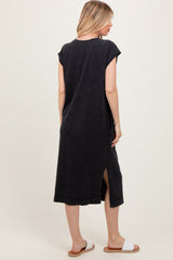 Black Casual Sleeveless Pocketed Midi Dress