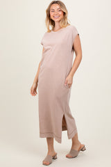 Taupe Casual Sleeveless Pocketed Midi Dress