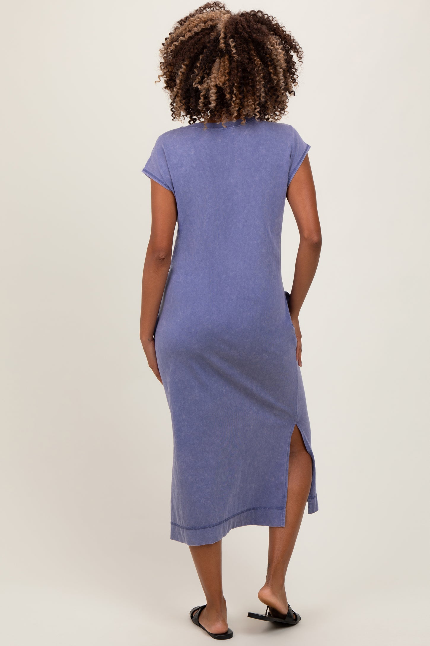 Navy Casual Sleeveless Pocketed Maternity Midi Dress