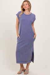 Navy Casual Sleeveless Pocketed Maternity Midi Dress