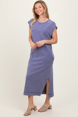 Navy Casual Sleeveless Pocketed Midi Dress