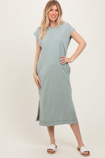 Sage Casual Sleeveless Pocketed Midi Dress