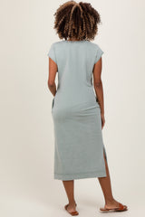Sage Casual Sleeveless Pocketed Maternity Midi Dress