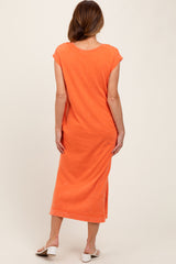 Orange Casual Sleeveless Pocketed Midi Dress
