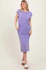 Lavender Casual Sleeveless Pocketed Maternity Midi Dress