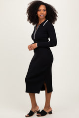 Black White Trim Collared Fitted Dress
