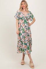 Light Pink Floral Print Woven Maternity Midi Dress