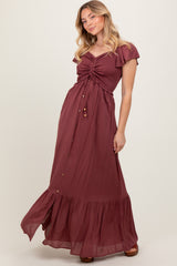 Burgundy Smocked Top Woven Maxi Dress
