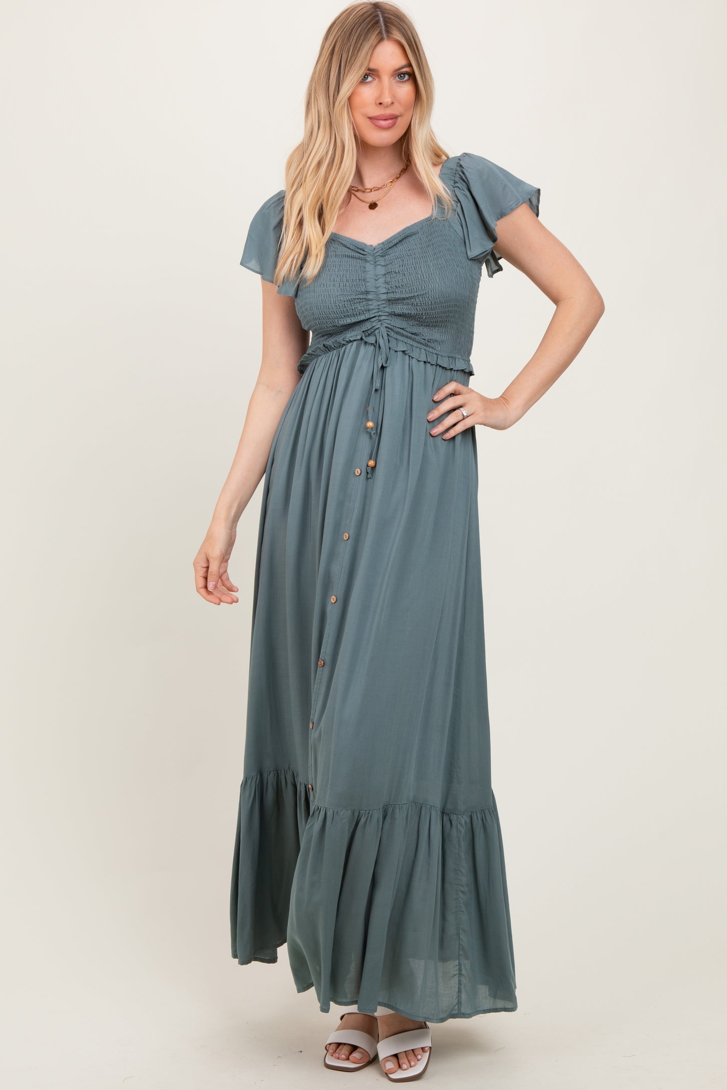 Sage Smocked Top Woven Maxi Dress