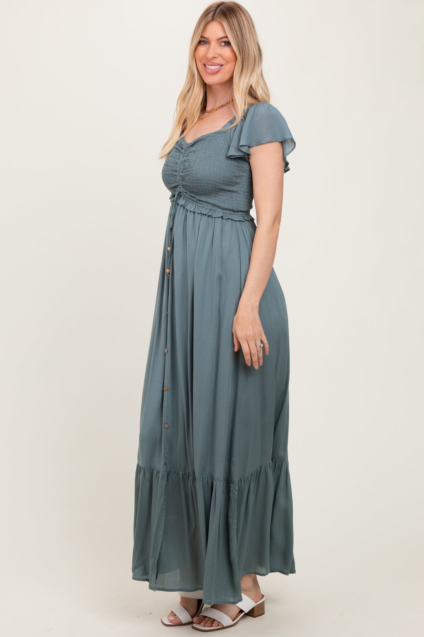 Sage Smocked Top Woven Maxi Dress