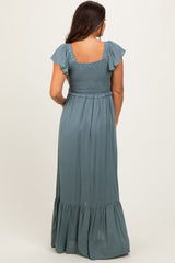 Sage Smocked Top Woven Maternity Maxi Dress