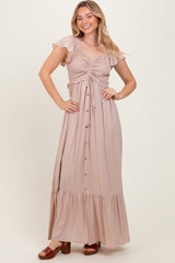 Taupe Smocked Top Woven Maxi Dress