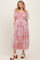 Pink Smocked Top Mesh Ruffled Midi Dress