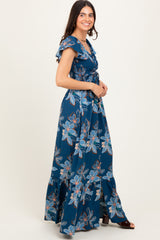 Navy Floral Smocked Cinched Top Maxi Dress
