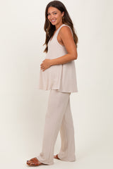 Cream Rib Knit Tank and Pant Maternity Set