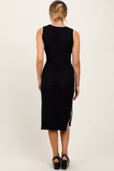 Black Pointelle Contrast Trim Sweater Midi Dress