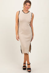 Oatmeal Pointelle Contrast Trim Sweater Maternity Midi Dress