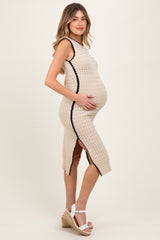 Oatmeal Pointelle Contrast Trim Sweater Maternity Midi Dress