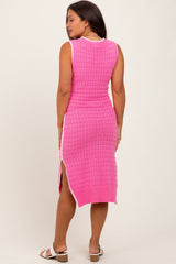 Pink Pointelle Contrast Trim Sweater Maternity Midi Dress