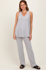 Heather Grey Rib Knit Tank and Pant Set