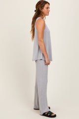 Heather Grey Rib Knit Tank and Pant Set
