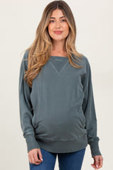 Light Olive Vintage Wash French Terry Maternity Pullover