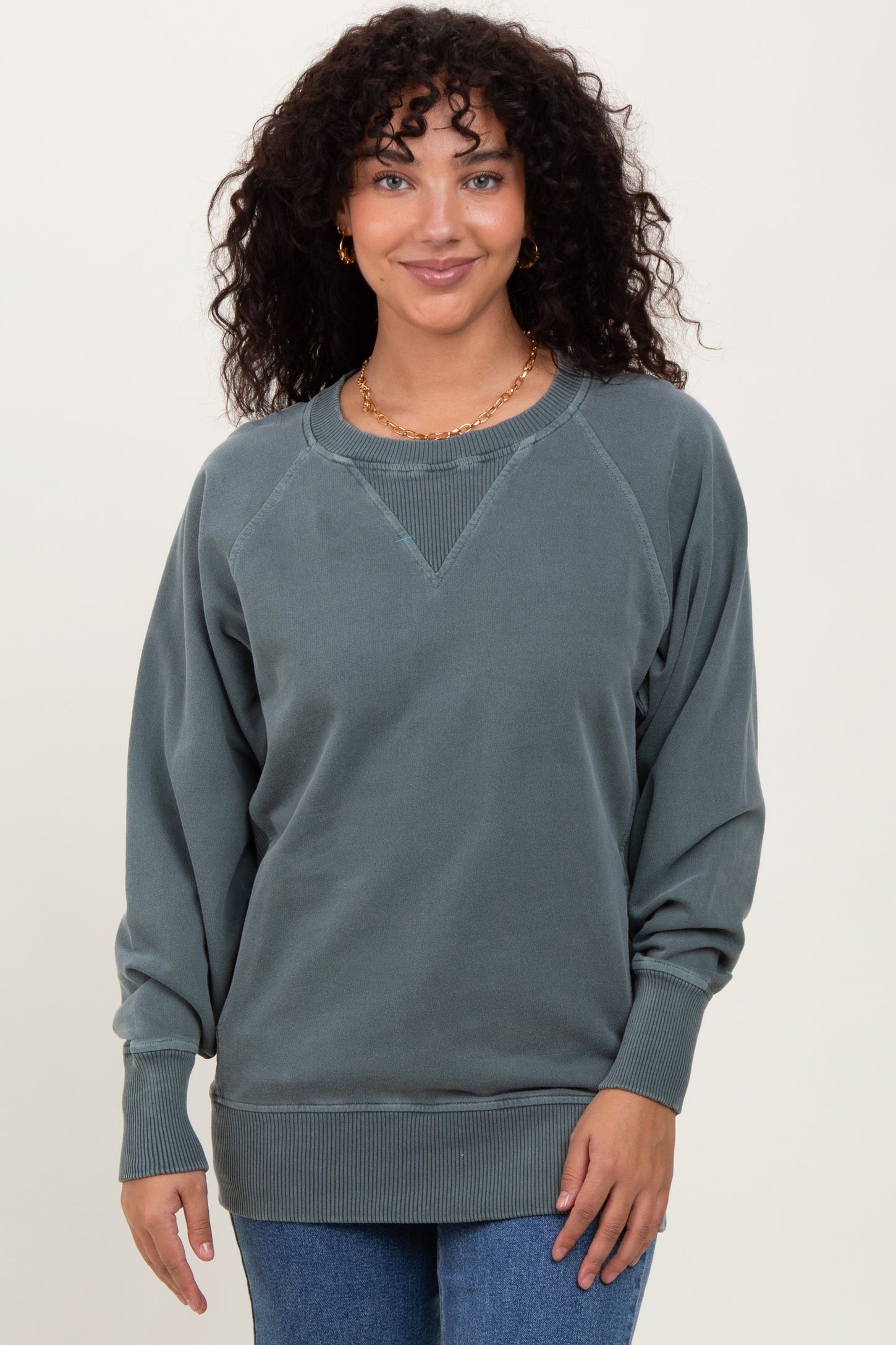 Light Olive Vintage Wash French Terry Pullover